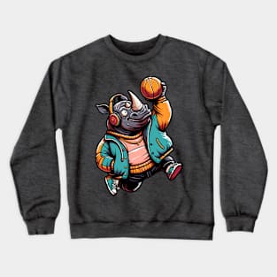 funny rhino basketball Crewneck Sweatshirt